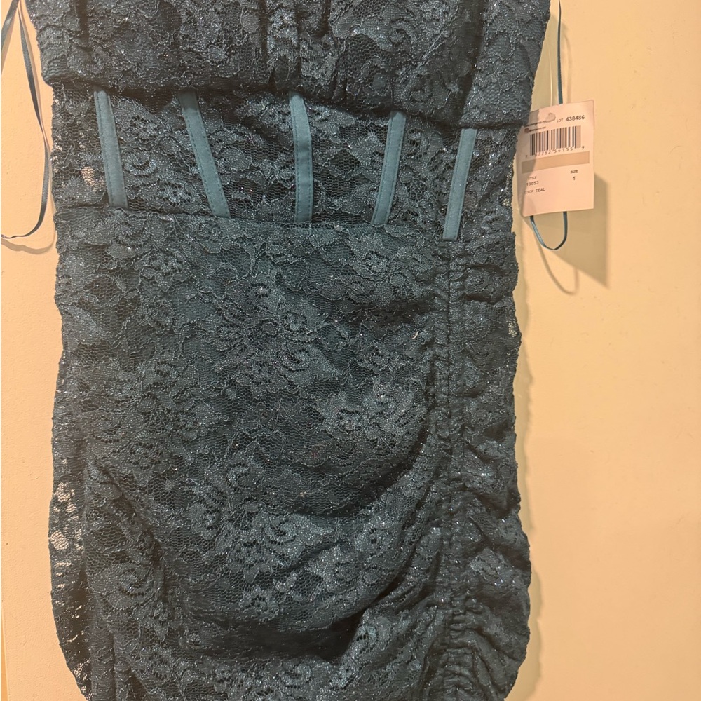 Hoco Elegant Lace Teal Dress View 2
